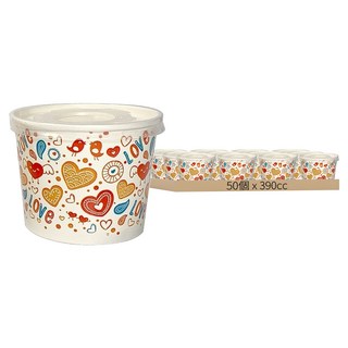 免洗紙碗/紙湯杯/湯碗 附蓋 390cc, 50個, 50枚