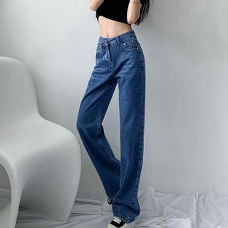 女款 顯瘦錯位交叉直筒牛仔寬褲