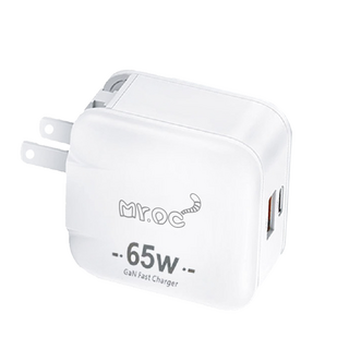 Mr.OC橘貓先生 65W氮化鎵 Type-C + USB-A雙孔折疊快速充電器 51.6 x 51.6 x 28.5mm 97g, 白色, 1個