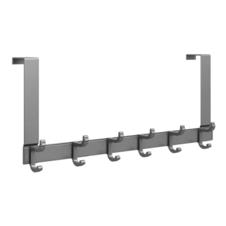 太空鋁門後掛鉤, 上下鉤設計, 雙倍吊掛收納, 美觀不易生鏽, 6鉤, 槍灰色, 1個