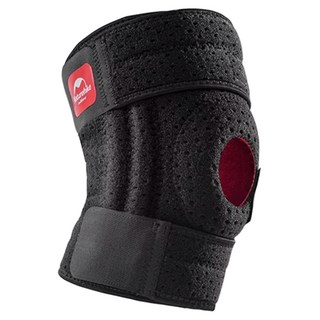 Naturehike 挪客 四支撐強化型戶外登山護膝 彈簧減壓 萊卡 SBR合成橡膠, L(61 x 21cm), 1個, 黑