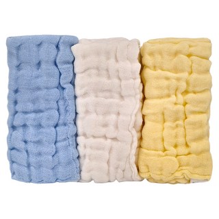 六層紗小方巾 3件組 (男寶) 棉紗材質, 26 x 26cm