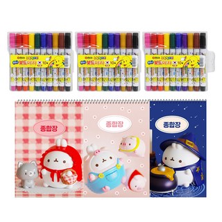 DONG-A 迷你白板筆 黃色小雞 10色 x 3p + Molang厚實綜合筆記本 3p 組, 混合色(白板筆), 混合色(綜合筆記本), 1套