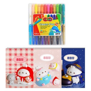 DONG-A 鉛筆 TORU 奶油蠟筆 24色 + Molang 厚實綜合畫本 3入 隨機出貨組合, 1套