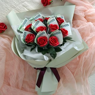 Morningscent 鈔票花束10p+燈飾+提袋+明信片1p(款式隨機), 紅色