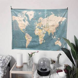 韓國Ins風景掛布, 150 x 130cm, 藍 世界地圖