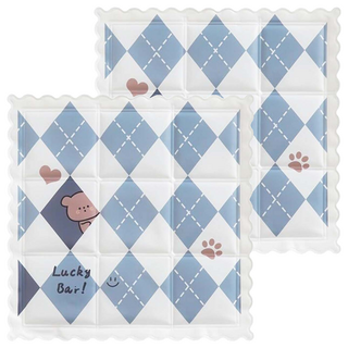 降溫透氣凝膠冰涼感坐墊 2入 摺疊收納 攜帶方便 TPR環保材質, 霧藍小熊