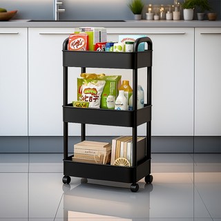 리네프 이동식 트롤리, 블랙, 3단