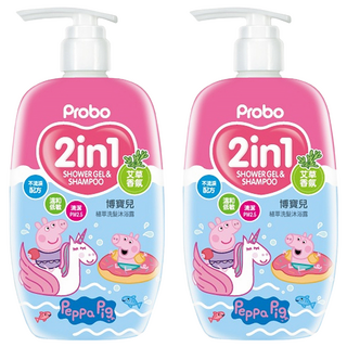 Probo 博寶兒 植萃洗髮沐浴露 2合1 艾草香氛 溫和低敏配方, 500ml, 2瓶