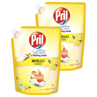 프릴 시크릿오브 베이킹소다 주방세제 퓨어레몬향 리필, 1L, 2개