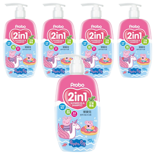 Probo 博寶兒 植萃洗髮沐浴露 2合1 艾草香氛 溫和低敏配方, 500ml, 5瓶