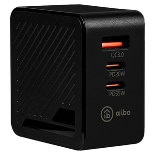 aibo GaN氮化鎵 65W 大功率三孔快速充電器 PD20W PD65W QC3.0, 黑色, 1個