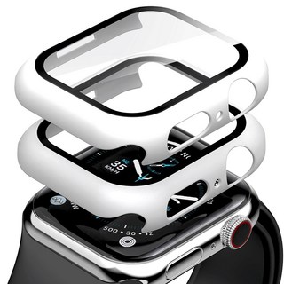 GOOSPERY 適用Apple Watch全覆蓋鋼化玻璃保護殼 2入, 白色