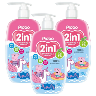 Probo 博寶兒 植萃洗髮沐浴露 2合1 艾草香氛 溫和低敏配方, 500ml, 3瓶