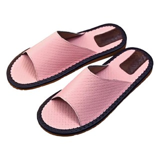 真皮頭層牛皮編織紋防滑室內拖鞋 LS12, 粉色, 1雙