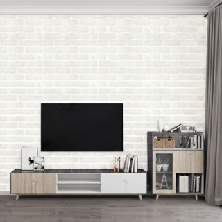 WA. WALL ART 仿磚紋文化石壁紙 自帶背膠 防水抗污 環保PVC材質, 白土磚