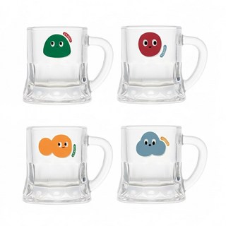 SSUEIM Jelly bbo 把手燒酒杯 玻璃材質 耐熱5-100°C 韓國製造, 綠色 + 紅色 + 橘色 + 藍色, 4個