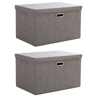 棉麻摺疊收納箱 1450g, 灰色, 2個