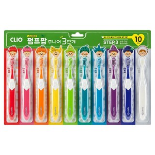 크리오 펌프팝 주니어 3단계 칫솔, 혼합색상, 10개입, 1세트