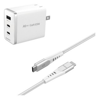 Soodatek GaN PD 65W 氮化鎵高速充電 USB-C 套裝 USB-C to C 3A 快傳輸線 100 cm + 200 cm, 白色, 1盒