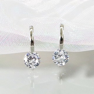 Sertz 女性專用 925純銀 施華洛世奇方晶鋯石 易扣式耳環 銀色