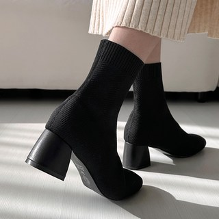 SHOE. CARPE 大尺碼貼合腳踝不起皺彈性襪款針織踝靴