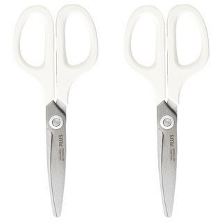 PLUS 透明不沾膠弧線剪刀, 白色, 2支