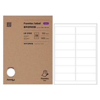 폼텍 레이저용 광택 라벨 LB-3108, 14칸, 100개