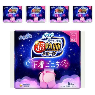 SOFY 蘇菲 日本原裝進口 超熟睡褲 夜用量多, M~L, 5片, 5包