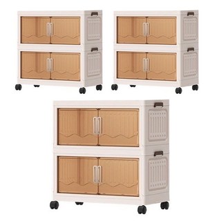 雙開門磁吸折疊收納櫃/衣物收納箱 二層, 透明色, 3個