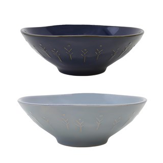 SSUEIM 圖案壓紋陶瓷麵碗 2入組, 深藍色 + 雲灰色, 1組