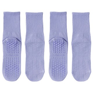 麥克健身 矽膠防滑瑜珈長襪-全腳掌矽膠防滑顆粒 進口純棉材質 高彈力不變形 均碼設計, 紫色, 2雙