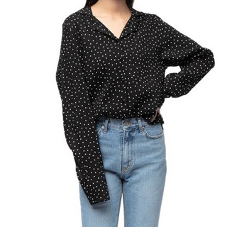 CARET 女款 嫘縈 波卡圓點前開襯衫, 均碼, 黑