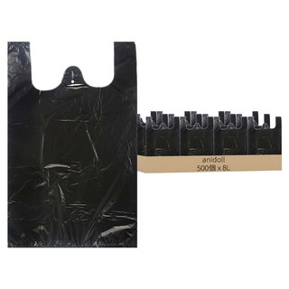 anidoll 手提超市購物袋 黑色, 8L, 500個