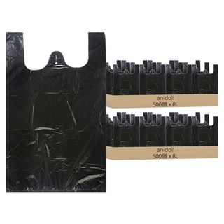 anidoll 手提超市購物袋 黑色, 8L, 1000個
