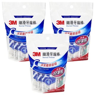 3M 細滑牙線棒分享包 ECO新版 3包, 16mm, 50支, 3袋