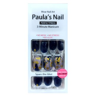 Paula's Nail 寶拉美甲 美甲貼 Set 30片 免膠水 超彈性 完美貼合, 午夜藍塔, 1組