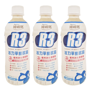 維維樂 R3活力平衡飲品PLUS 符合WHO低滲透壓建議 添加菊糖(益菌生)維護消化道機能 補充水分與電解質 添加麩醯胺酸 添加鋅, 500ml, 3瓶
