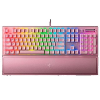 Razer 雷蛇 黑寡婦蜘蛛 幻彩版鍵盤 V3 英文, RZ03-03541800-R3M1, 綠軸, 粉晶色, 1個