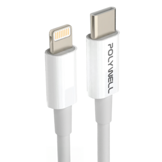 POLYWELL 寶利威爾 Type-C-Lightning 蘋果PD快充線, 1m, 白色(PW15-W45-A242), 1條