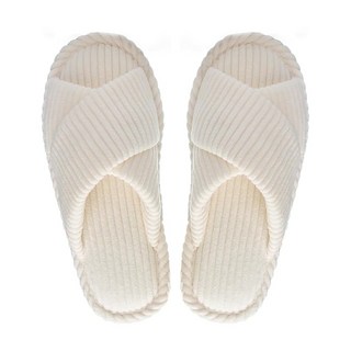 AHOYE 棉麻蝴蝶扭結造型拖鞋/防滑居家室內拖鞋, 米白色, 255mm