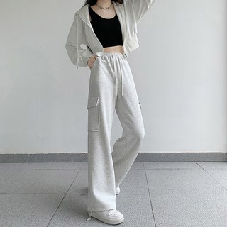 HL030 抽繩口袋工裝休閒長褲, 均碼, 淺灰