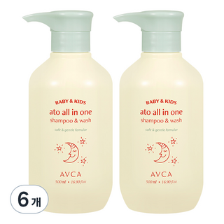 AVCA 嬰幼兒用Ato多合一洗髮沐浴精 無香味, 500ml, 6個