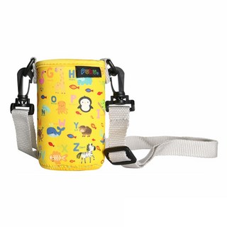 PUKU 藍色企鵝 揹帶水杯套 貼身包覆 保護瓶身, 字母 黃色, 1個