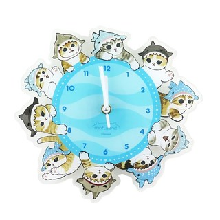 Miravivi 貓福珊迪掛牆時鐘 可愛居家裝飾創意 客廳臥室兒童房適用, 鯊魚 藍色 + 淺咖啡色