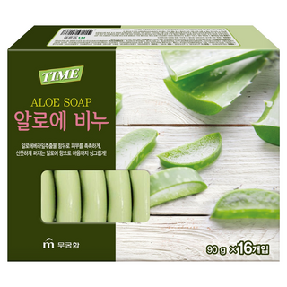 韓國 TIME MUGUNGHWA 無窮花 TIME蘆薈香皂, 90g, 16個