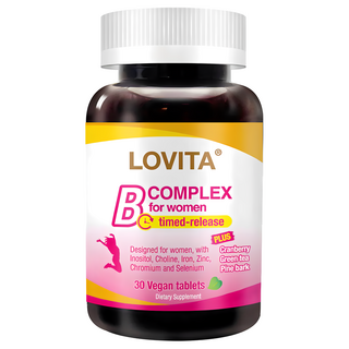 Lovita 愛維他 女性美妍活力B群 全素 10種B群完整組合 4合1美妍配方 長效緩釋 持續釋放8小時, 30顆, 1.1g, 1罐