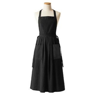 MaDaKkuMi 防水亞麻開衩連身圍裙, 黑色