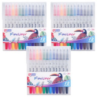 天空榮耀彩色畫筆水彩雙細線書法筆套裝, 12色, 3套