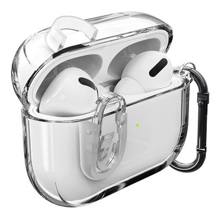 아이몰 변색방지 분실방지 에어팟 도어락 TPU 케이스 + 카라비너 세트, 에어팟 프로 2, 투명, 1세트